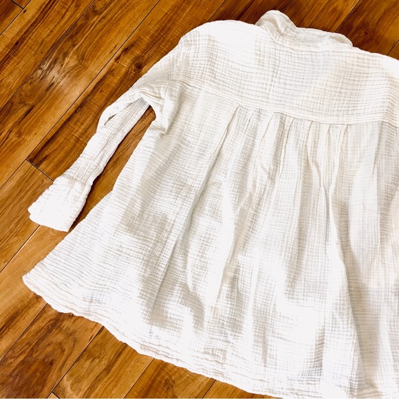 Free People gauze waffle knit button  blouse top shirt ivory boho cottag… - Picture 3 of 8